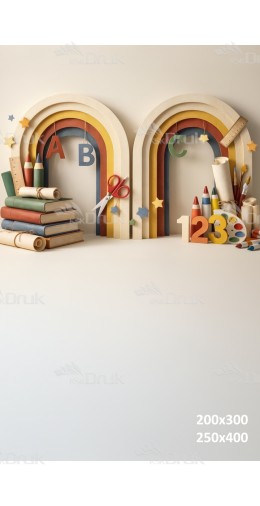 Tło fotograficzne „Podwójna tęcza wiedzy – pastelowa edukacyjna pracownia” | 4137